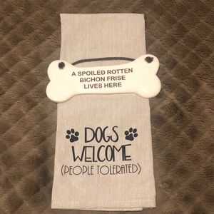 Decorative towel and Ceramic Bone Bichon Frise!
